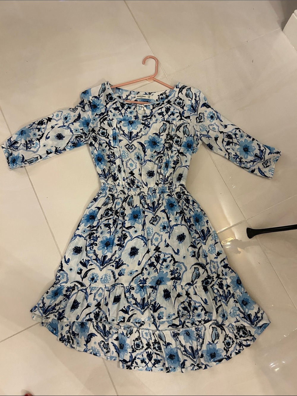 Abercrombie & Fitch Blue Cotton Floral Long Sleeve Midi Dress